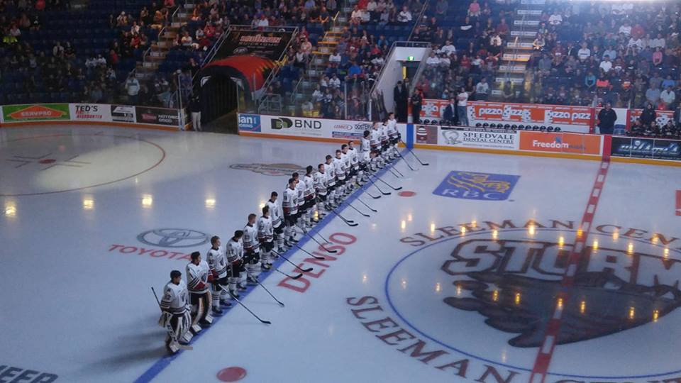 The Storm lineup on the blue line, prior to Friday Night's game against the Sting.