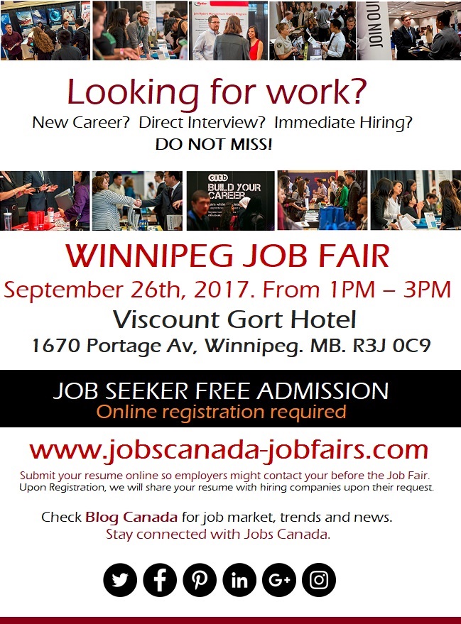 FREE: Winnipeg Job Fair – Tuesday, September 26th, 2017 - image