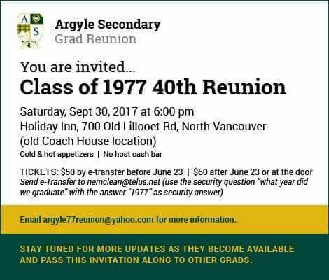 Grad ’77!! 40th Reunion for Argyle High School North Vancouver, BC - image