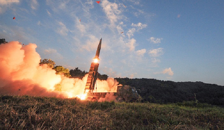 In this photo provided by South Korea Defense Ministry, South Korea's Hyunmoo II ballistic missile is fired during an exercise at an undisclosed location in South Korea, Monday, Sept. 4, 2017.