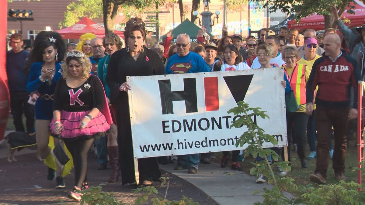 Hundreds of people put on their capes and superhero outfits to take part in Edmonton's 26th annual AIDS Walk and Superhero Run on Saturday.