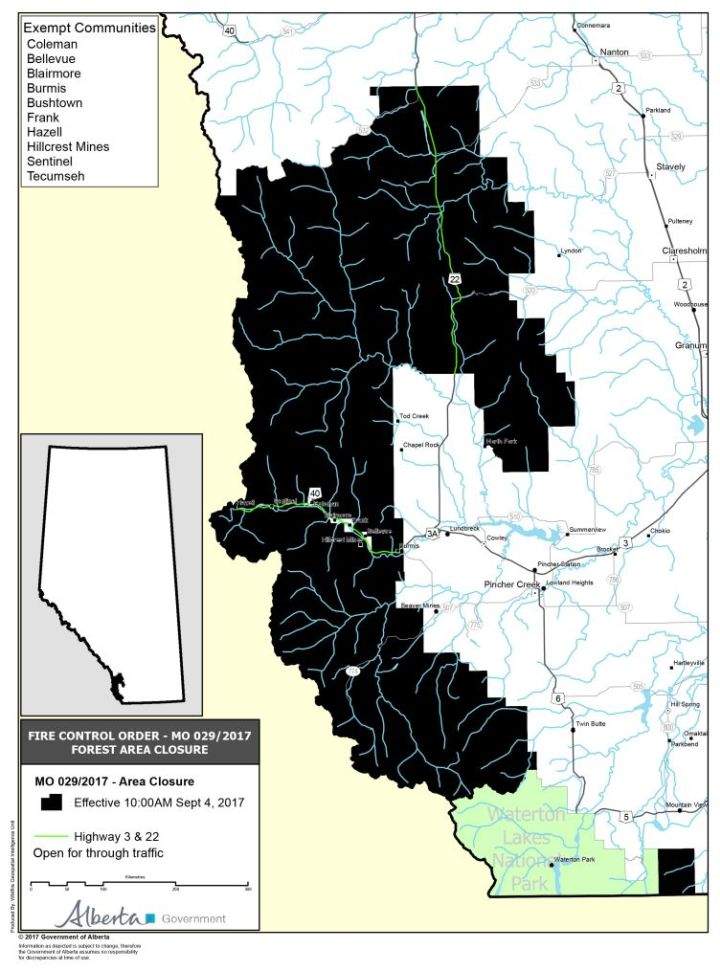 Alberta forest area closure as of Sept 4