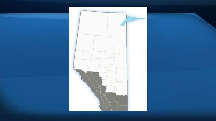 A map of Alberta showing areas under an air quality advisory as of 3:15 p.m. on Sept. 9, 2017.