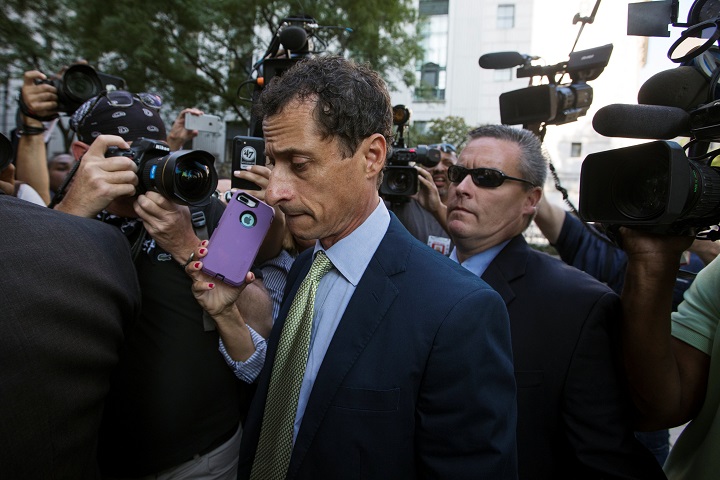Former U.S. Congressman Anthony Weiner arrives at U.S. Federal Court for sentencing after pleading guilty to one count of sending obscene messages to a minor, in New York Sept. 25, 2017.
