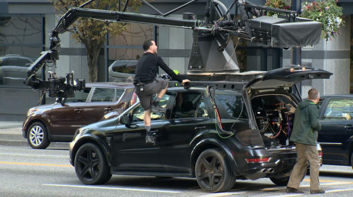 Crew on the set of Ryan Reynolds superhero film Deadpool 2.