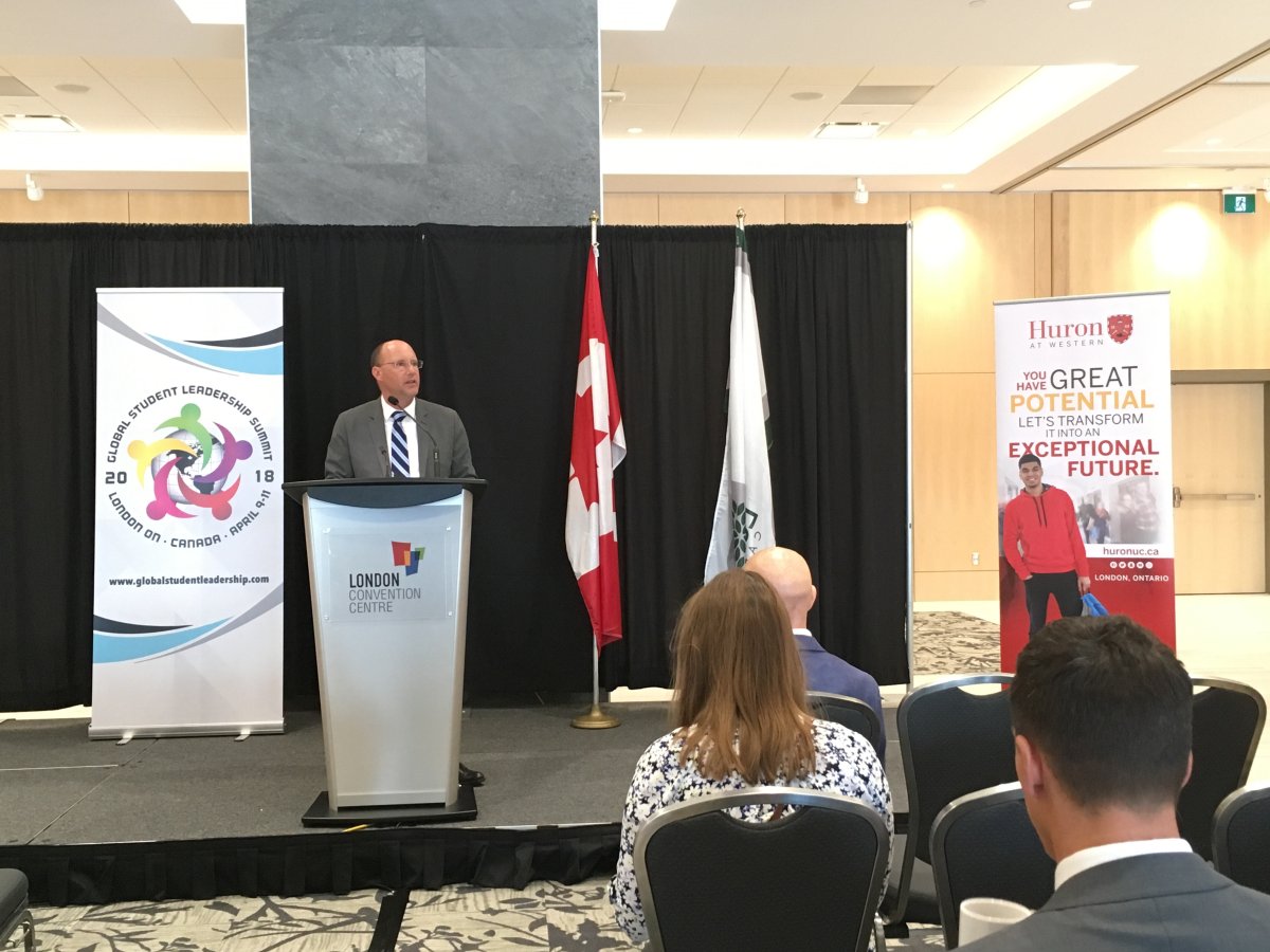 Mayor Matt Brown speaks at the London Convention Centre on Wednesday, Sept. 13, 2018.