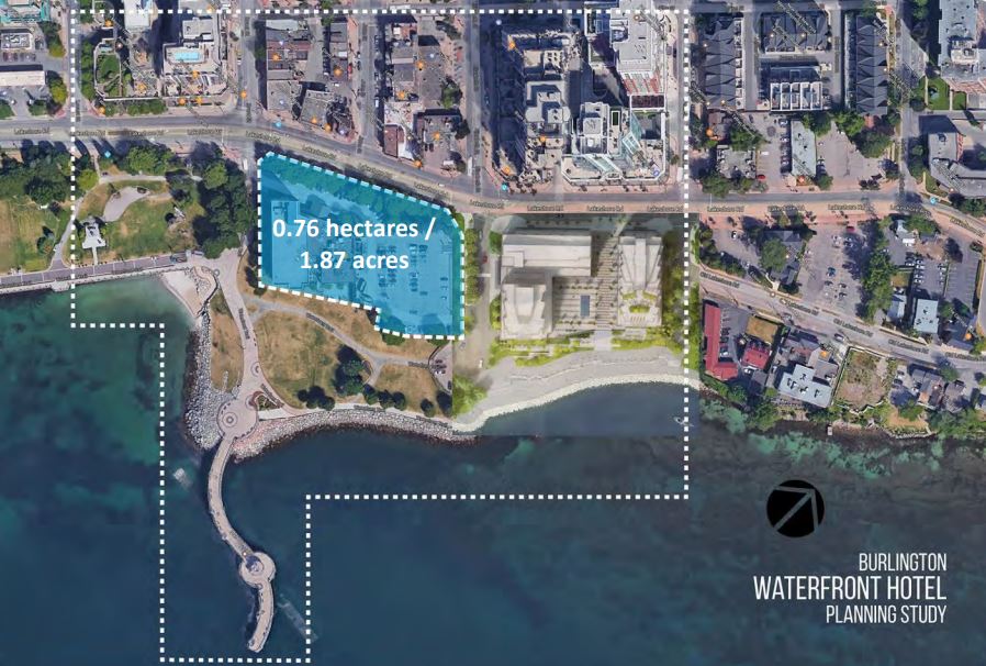 The site of a proposed new development in Burlington is shown in an illustration from the city's Waterfront Hotel Planning Study. 