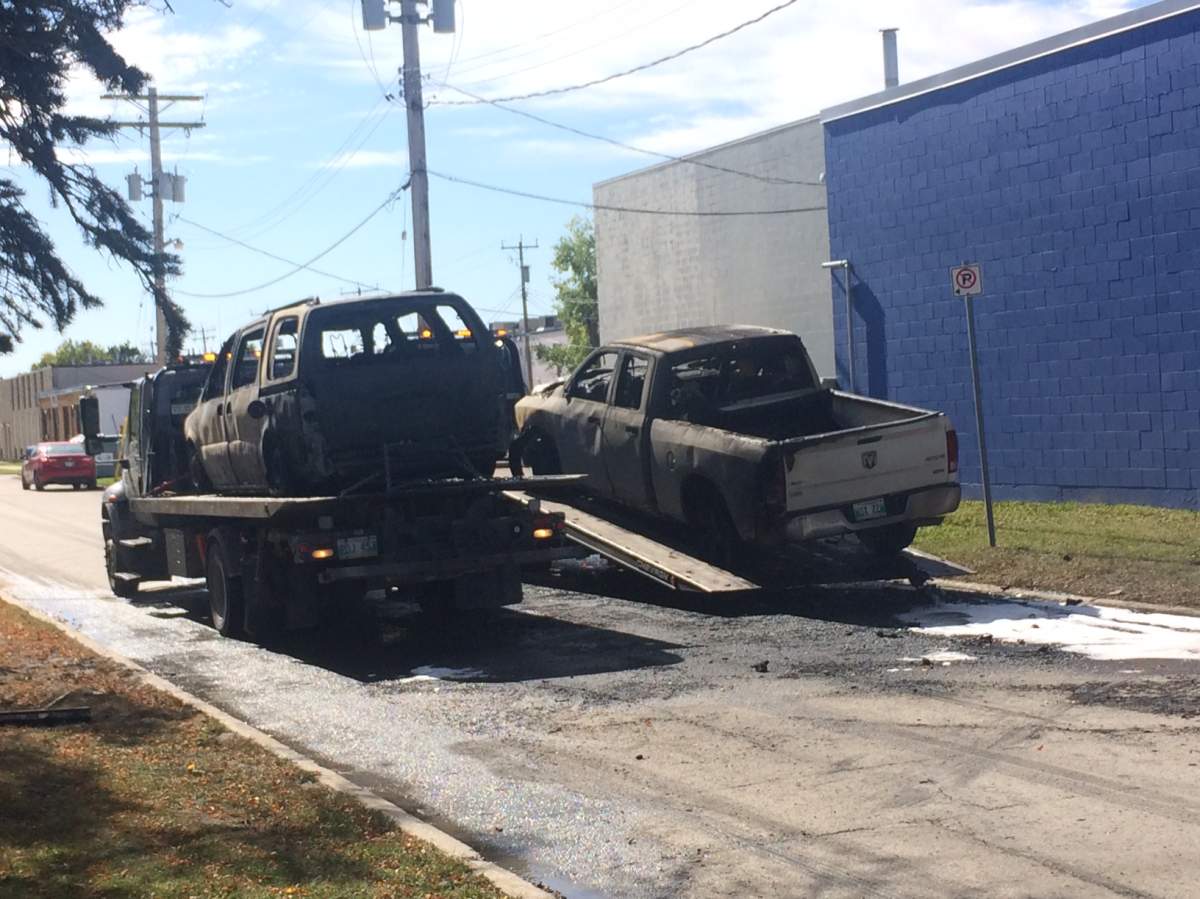 The two vehicles seriously damaged by an afternoon fire in St James.