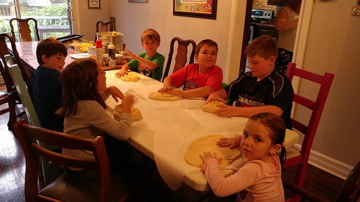 The Goldstein kids, Eliane, Jonathan, Nathaniel and Talia make challah bread with friends Marshall and Anderson Weinstein. On Friday, the Children donated the proceeds of their bake sale to the Montreal Children's Hospital. Friday, Sep. 16, 2017.