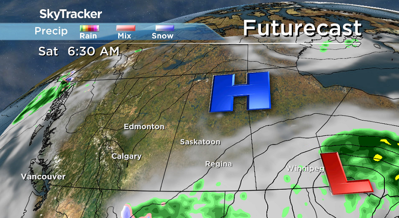 Clouds kick up as a low pressure system slides by to the southeast on Saturday
