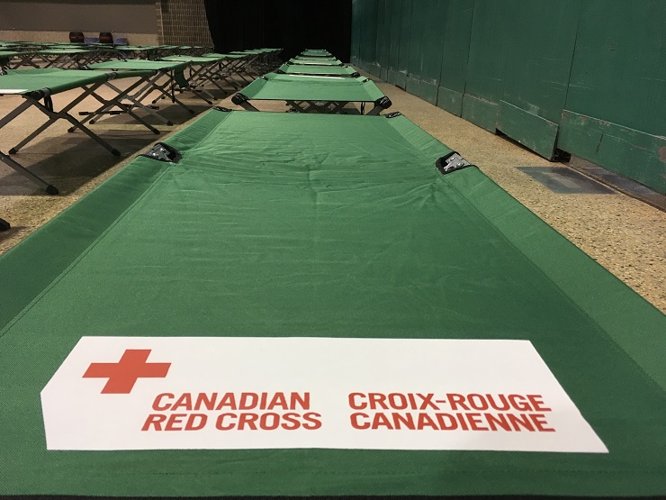 Cots set up at Winnipeg's RBC Convention Centre. 