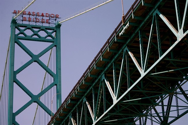 The  Ambassador Bridge border crossing, which  connects Canada to the United States at Windsor, Ont. is seen in this file photo.