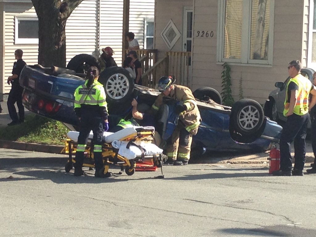 Police have the intersection of Robie and Stanley Streets blocked off after a two--vehicle crash Tuesday afternoon.