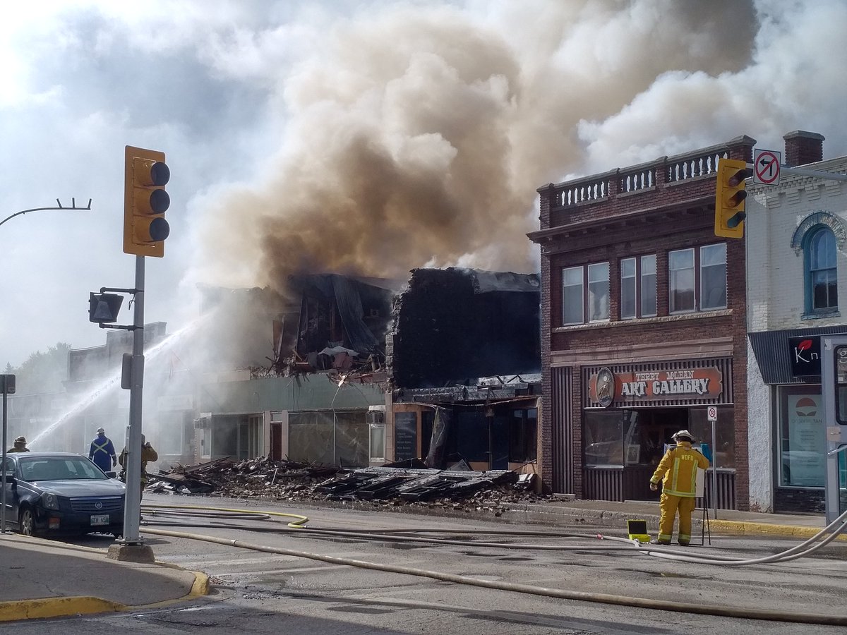 A fire destroyed a century-old building on  7th Avenue in Virden, Man.