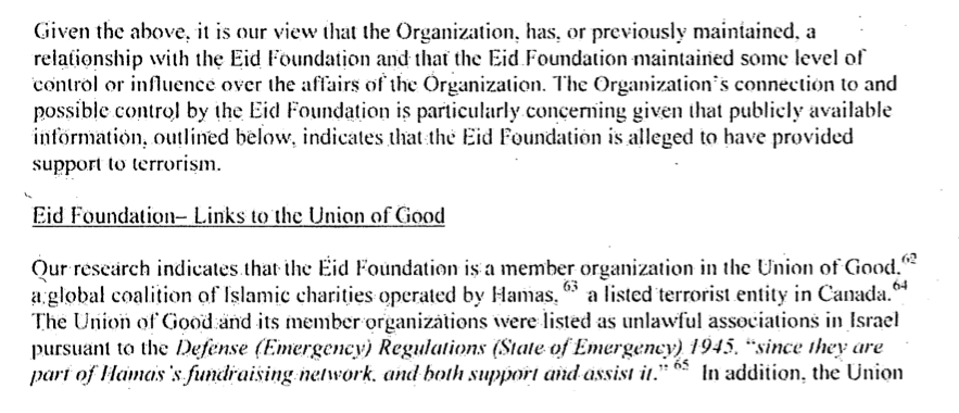 Section of Canada Revenue Agency letter about its audit of the Islamic Society of B.C.