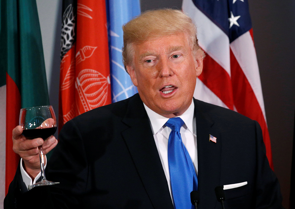 U.S. President Donald Trump toasts during a luncheon hosted by the Secretary General of the United Nations in New York, U.S., September 19, 2017.