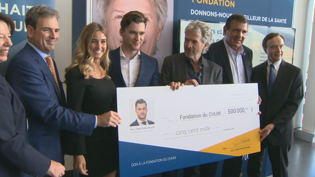 Habs' Jonathan Drouin donates $500,000 to CHUM on Tuesday, September 19, 2017.
