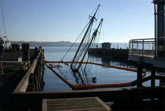 A sailboat tied to a wharf in Halifax sunk after another boat crashed into it during Hurricane Juan.