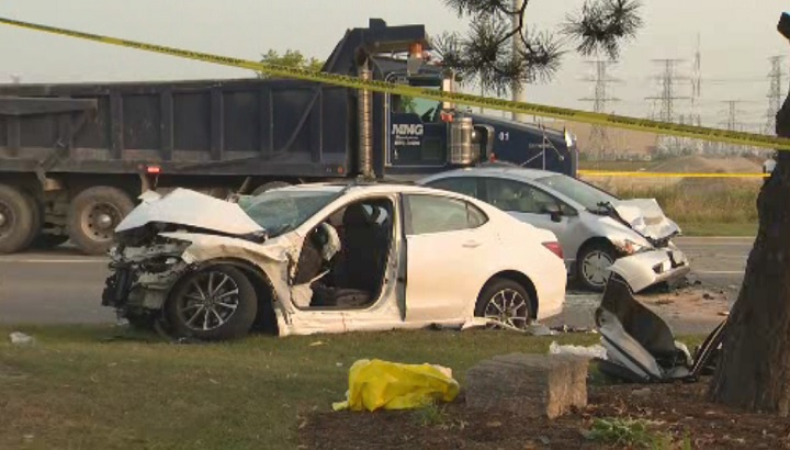 One man is dead following a three-vehicle crash in north Etobicoke on Sept. 15, 2017.