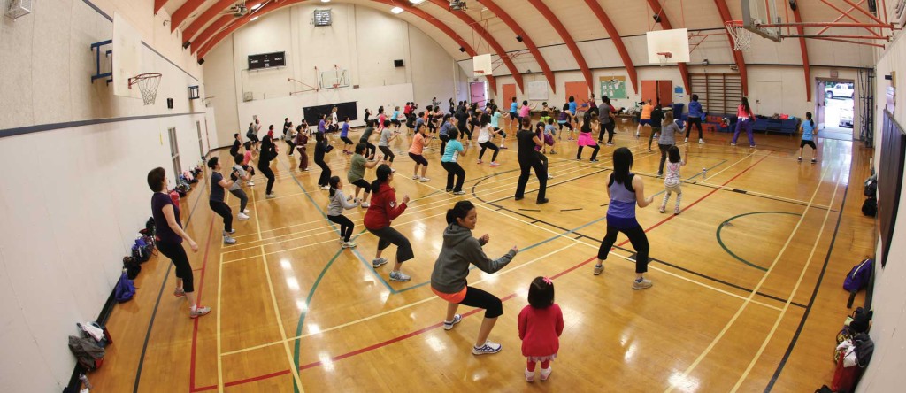 Families attend a fitness class at the Kerrisdale Community Centre.