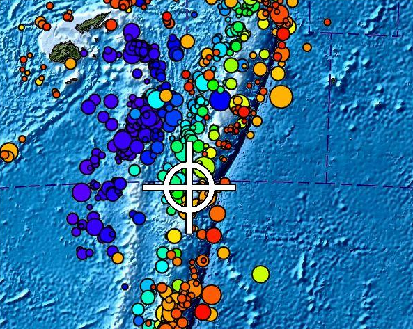 This map shows the approximate location of a 6.5-magnitude earthquake that happened south of the Fiji Islands on Sept. 25, 2017.