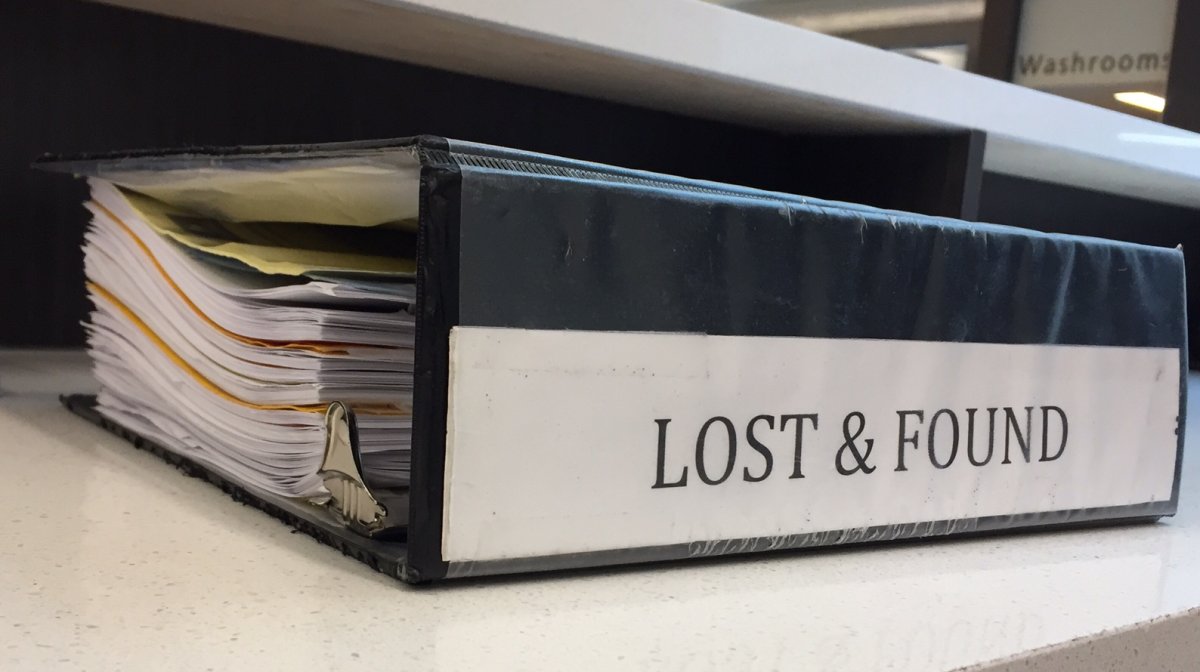 This huge binder holds all the info about lost and found items at CF Polo Park.