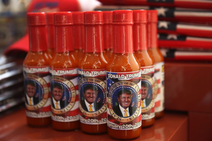 Donald Trump hot sauce is seen for sale on the store shelf of Stars and Stripes store as President elect Donald Trump prepares to take the reins of power next week on Jan. 13, 2017 in Washington, DC.