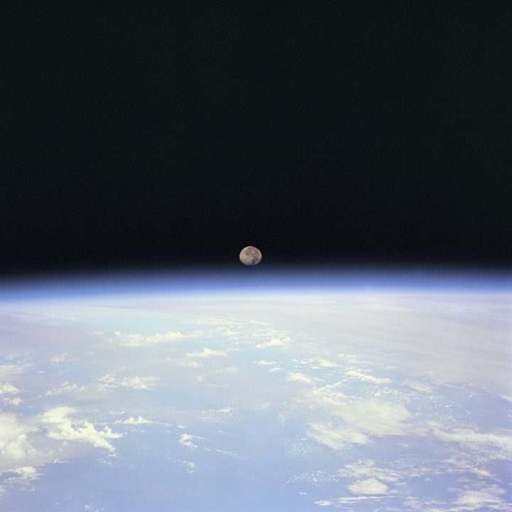 A photo of the moon taken during the STS-70 mission.
