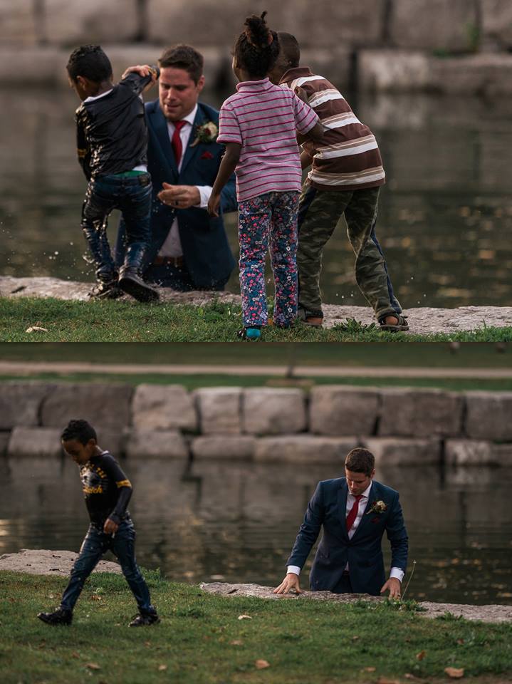 Photographer Darren Hatt captured photos of a groom pulling a boy from a river in Kitchener.