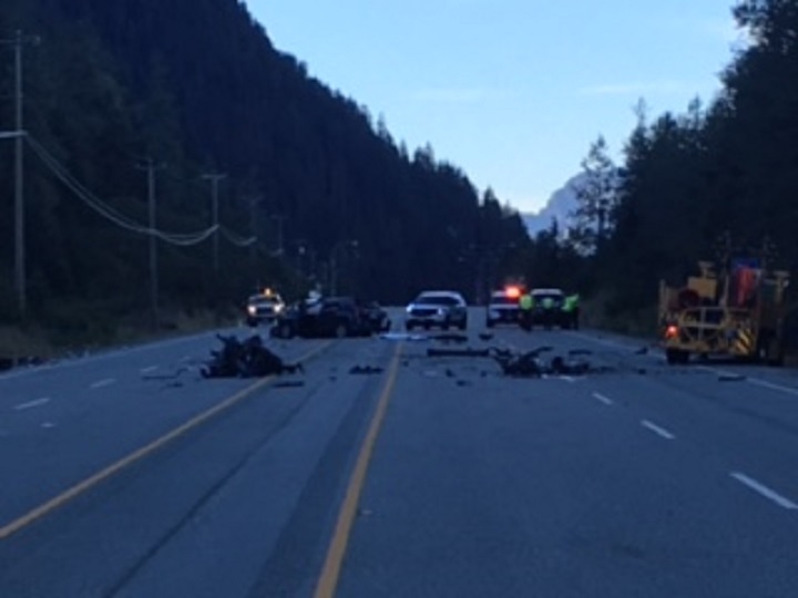 Police investigating the scene of a fatal collision near Hope on Sept. 11, 2017.