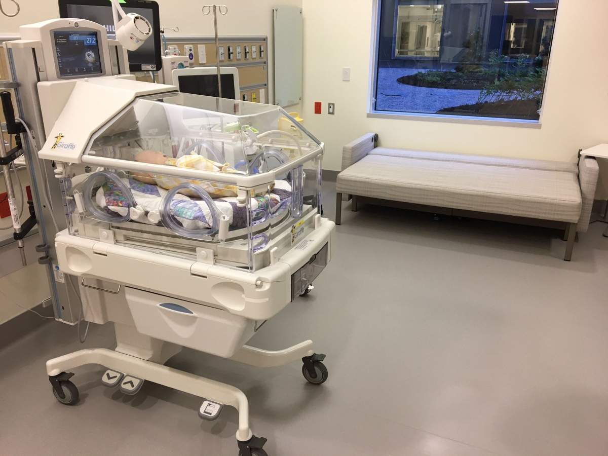 A comfortable couch for parents to sleep while their baby receives the care he or she needs.