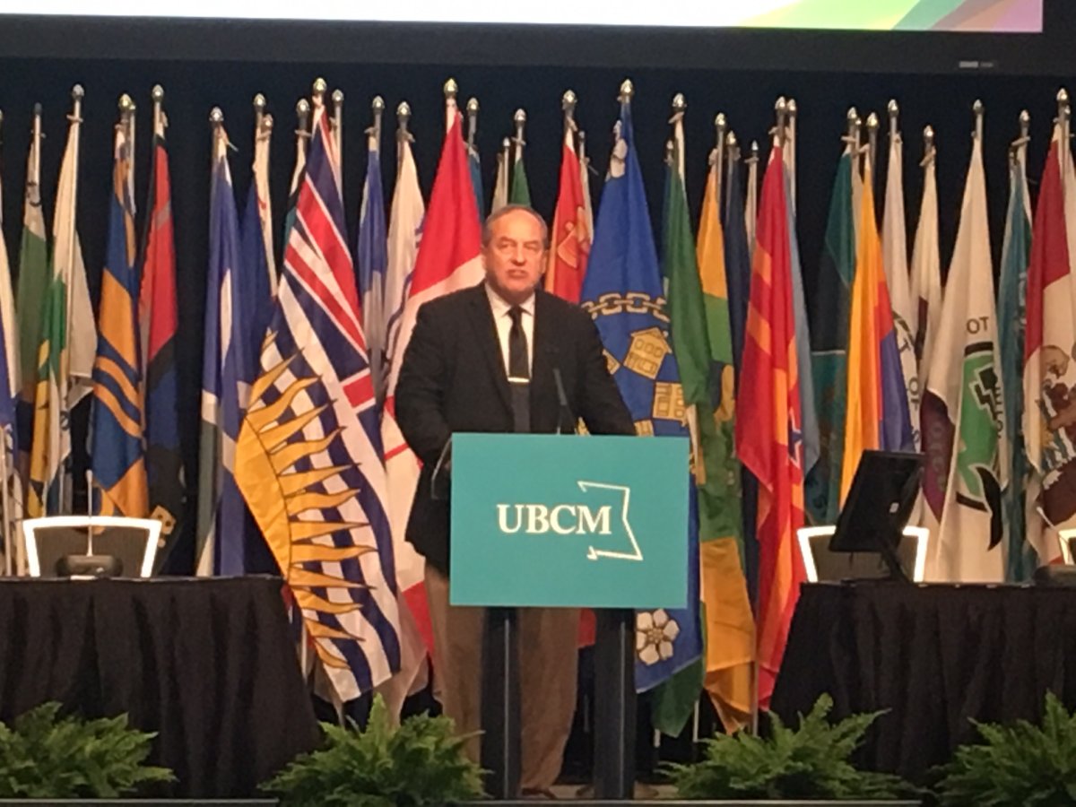 BC Green Leader Andrew Weaver speaks in support of a civic corporate and union donation ban at the Union of BC Municipalities convention.