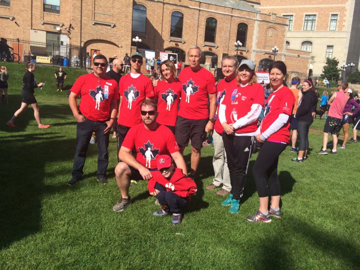 A few of Saskatoon red-shirted brigade known as Terry’s Team, each of them cancer survivors.