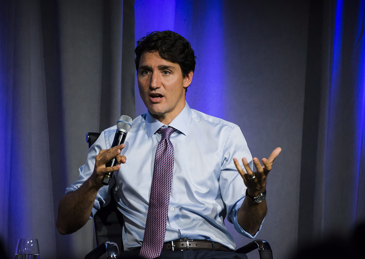 Prime Minister Justin Trudeau speaks at the Women in the World Summit in Toronto, on Monday, September 11, 2017. 