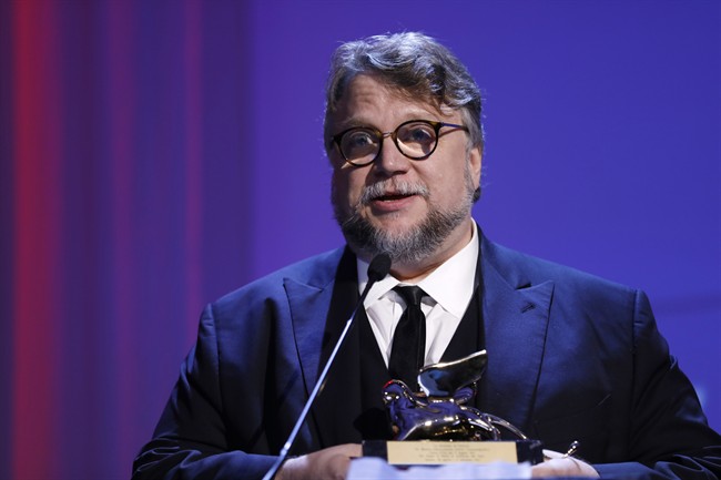 Guillermo del Toro is awarded the Golden Lion for best film for 'The Shape Of Water' during the award ceremony at the 74th Venice Film Festival at the Venice Lido, Italy, Saturday, Sept. 9, 2017.