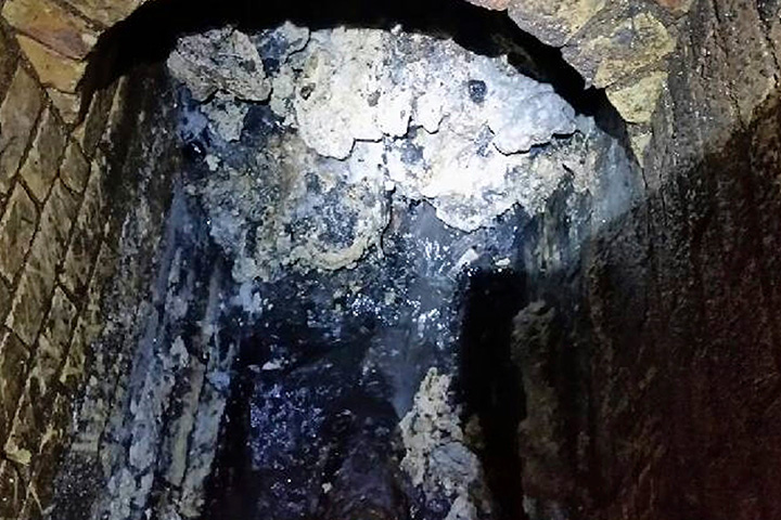 In this undated handout photo issued by Thames Water on Tuesday, Sept. 12, 2017, a view of part of a fatberg inside a sewer in Whitechapel, London.