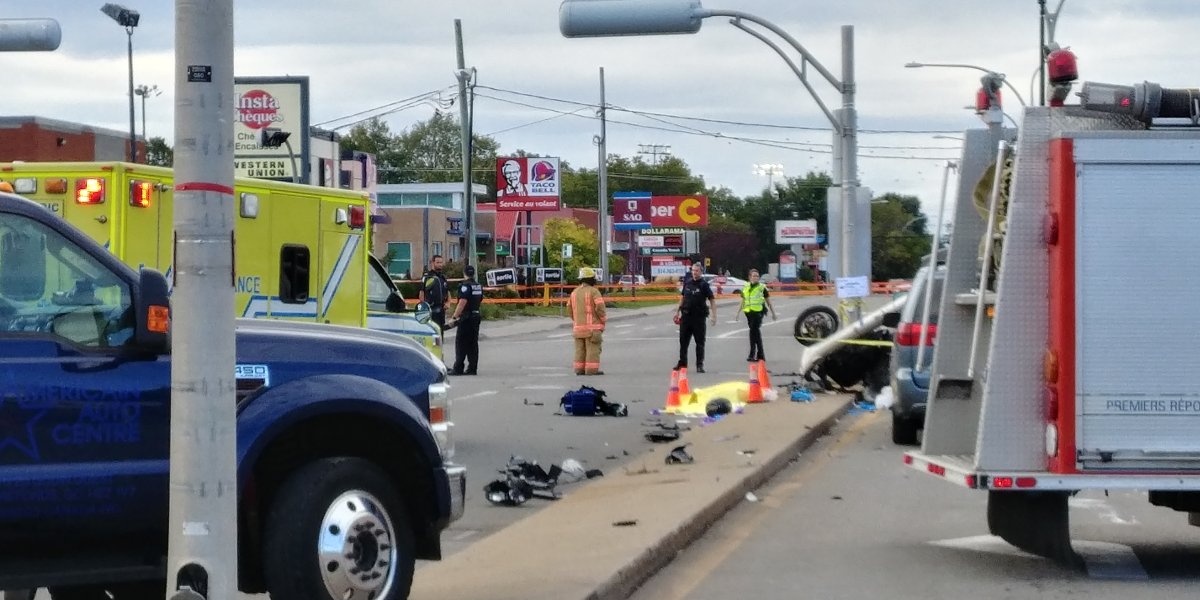 A 25 year old motorcyclist involved in a deadly collision on the corner of des Source and Pierrefonds boulevard.