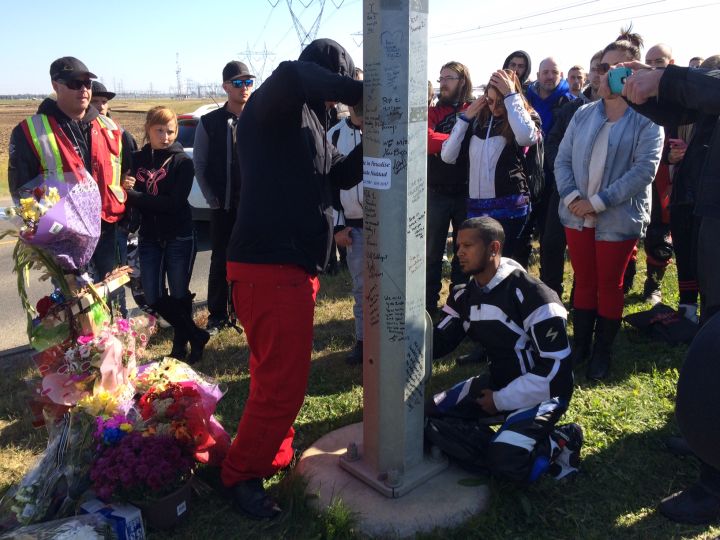 Friends wrote messages for Haddad on the light post.