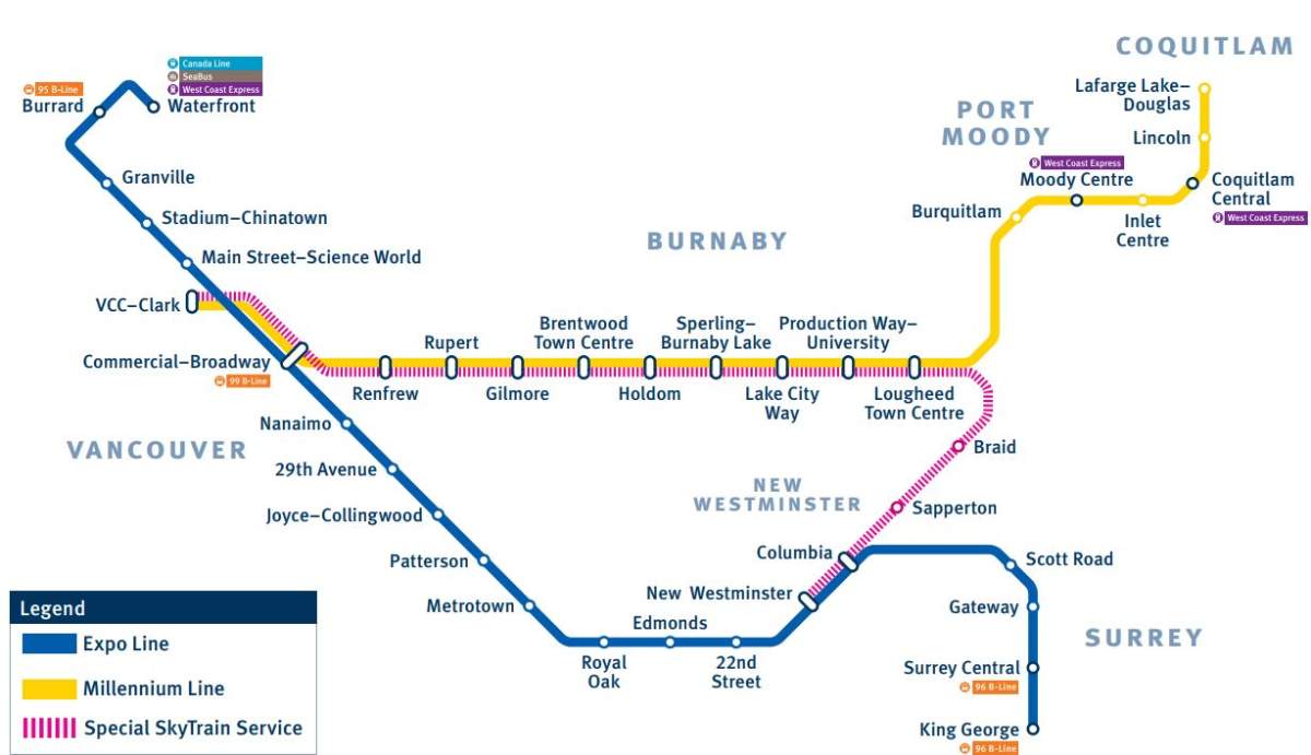 A map of service changes in place while the track work is completed. 