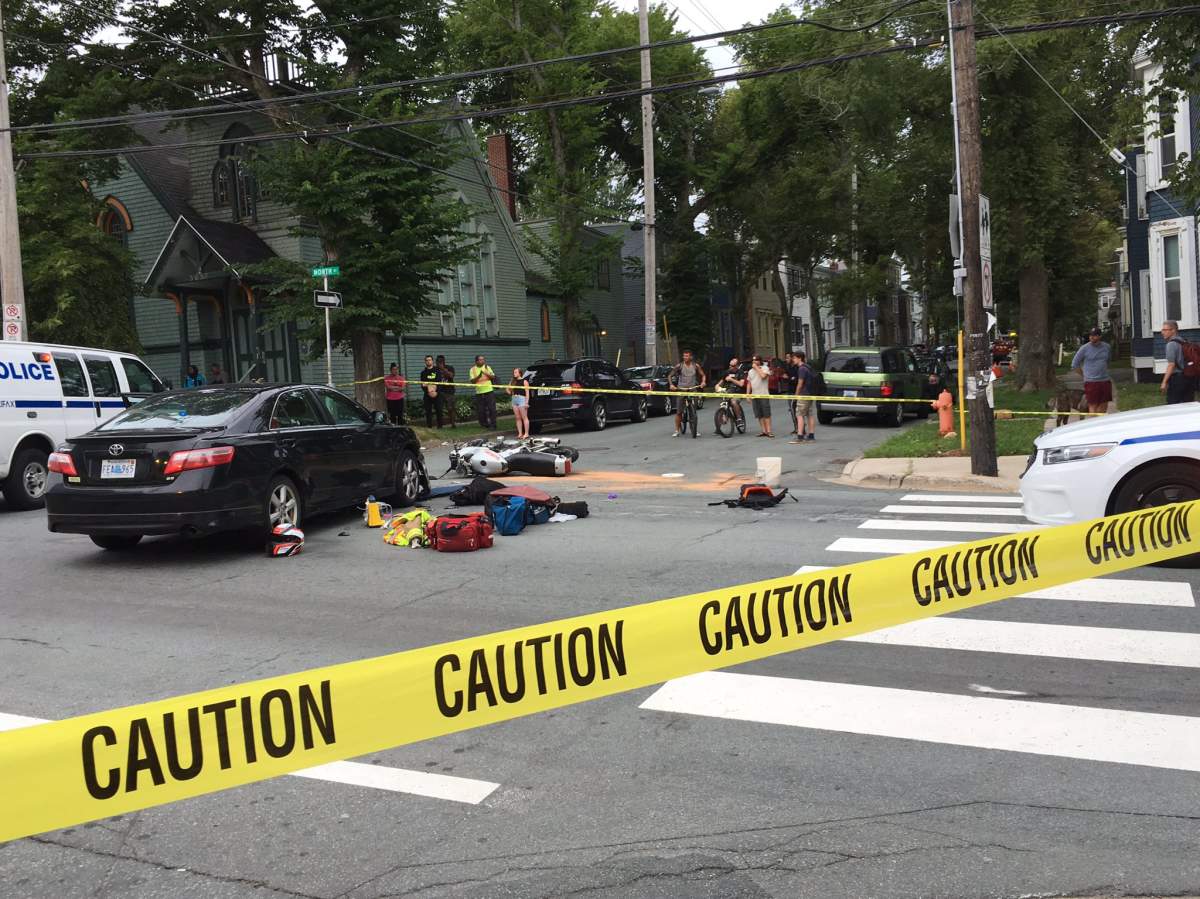 A motorcycle and car collided at the intersection of North and Maynard Streets late Wednesday afternoon.