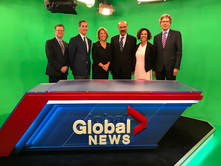 Mayoral candidates for Côte Saint-Luc and Côte-des-Neiges-Notre-Dame-de-Grâce are in Global Montreal studios for a televised debate ahead of the Nov. 5 municipal elections. Saturday, Sept. 30, 2017. 