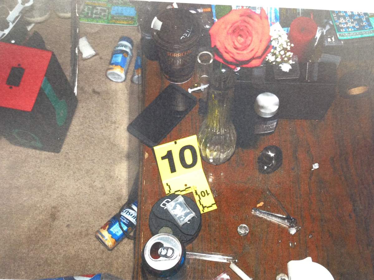 Evidence photo of drug paraphernalia found inside Jonathan Keenatch-Lafond's apartment.