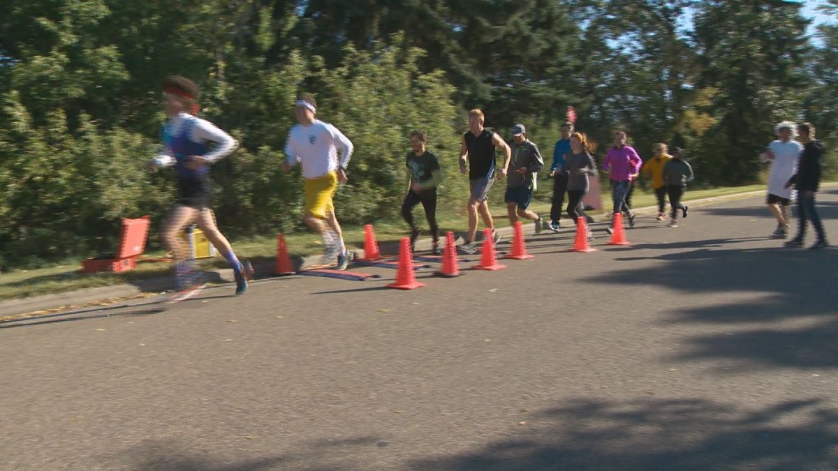 People participate in the N.E.R.D. run in Edmonton to raise awareness and funds for neurological research, Saturday, Sept. 16, 2017. 
