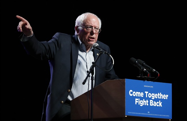 Sen. Bernie Sanders, speaks at a rally in Omaha, Neb., April 20, 2017.