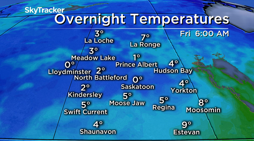 A risk of frost is expected in Saskatoon Friday morning as temperatures drop toward the freezing mark.