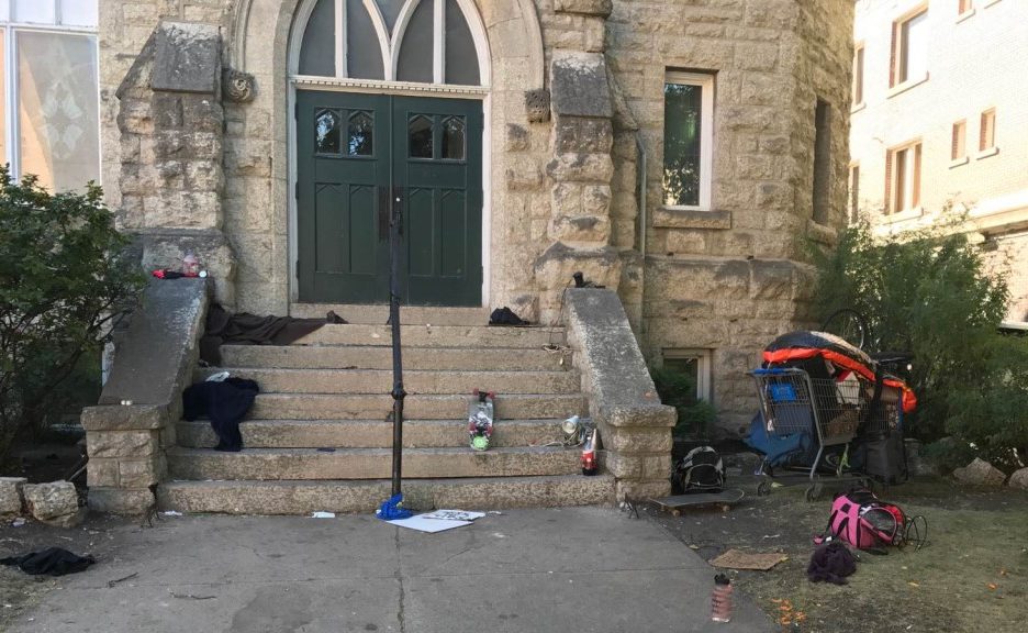 A look at the mess left behind by squatters in front of a church on River Avenue. 