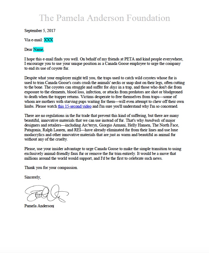 Pamela Anderson urges Canada Goose to stop using fur in jackets, company responds - image