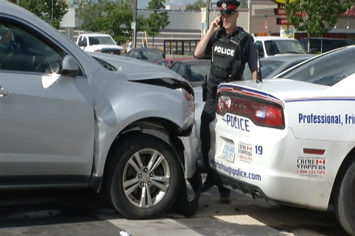 A Peterborough Police crusier was rear-ended on Thursday afternoon. Police say the driver of the SUV suffered a medical emergency and later died in hospital.