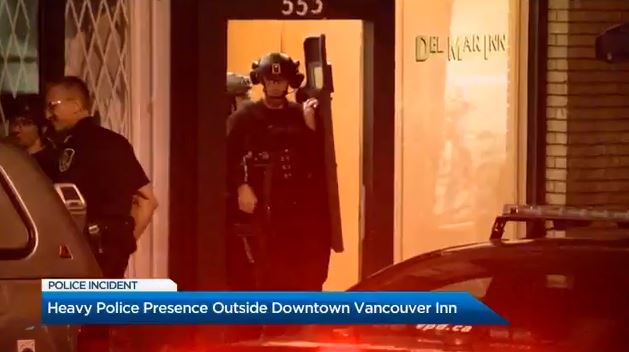 Lots of police officers on scene in downtown Vancouver Wednesday night.