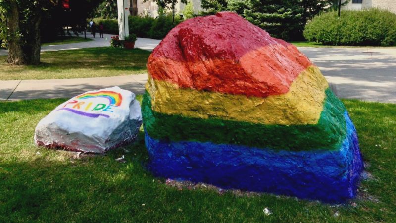 Rocks at the University of Calgary painted to celebrate pride in September 2017.